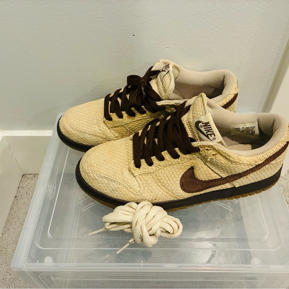Nike Dunk Low Premium Hemp 2005 Net Medium Brown RARE Vintage Dunk Mens 8.5.